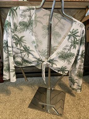 Grace Karin White Palm-Print Mesh tie front top